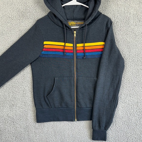 Aviator Nation Jacket Full Zip Hoodie Womens XS Blue Drawstring